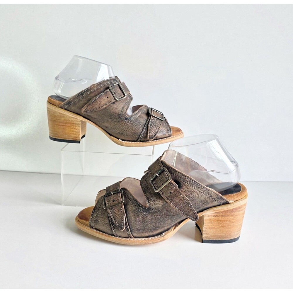 FREEBIRD Caprice Sandals Brown Distressed Leather Women's Sz 10 Heeled Mule - Picture 4 of 13